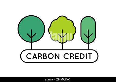 Concept de crédit carbone. Les arbres comme symbole des crédits de compensation de carbone. Les forestiers mettent en œuvre les meilleures pratiques de gestion pour générer du crédit. Vecteur Illustration de Vecteur