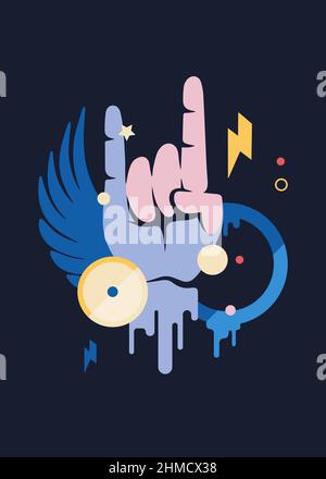 Affiche avec symbole de musique rock. Motif écriteau de style abstrait. Illustration de Vecteur