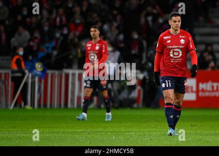 Lille- PSG déception de Hatem Bern Arfa lors du match entre le LOSC et Paris Saint Germain au Stade Pierre Mauroy pour les 23rd jours de Li Banque D'Images