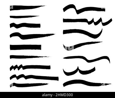 Jeu de traits de pinceau vectoriels, collection de grunge de pinceau noir dessinés à la main, illustration isolée sur fond blanc