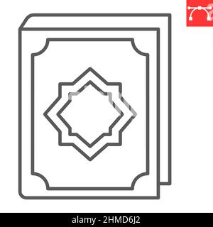 Icône de ligne de livre Coran, musulman et religion, icône de vecteur de livre du Saint Coran, graphiques vectoriels, signe de contour de trait modifiable, eps 10. Illustration de Vecteur