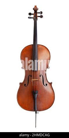 violoncelle instrument de musique à cordes pour orchestre d'harmonie concert sur fond blanc isolé incluent chemin. Le violoncelle est un objet d'art vintage et classique pour Banque D'Images