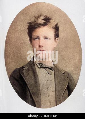 Portrait d'Arthur Rimbaud (1854-1891), poete francais, a l'age de 17 ans, par Etienne Carjat. Collégié leuration Banque D'Images