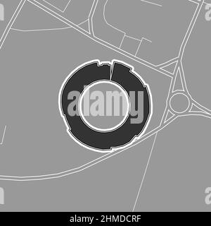 Kolkata, stade de baseball MLB, carte vectorielle des vecteurs. La carte du statium de base-ball a été tracée avec des zones blanches et des lignes pour les routes principales, les routes latérales. Illustration de Vecteur