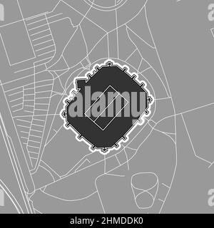 Gelsenkirchen, stade de baseball MLB, carte vectorielle. La carte du statium de base-ball a été tracée avec des zones blanches et des lignes pour les routes principales, les routes latérales. Illustration de Vecteur