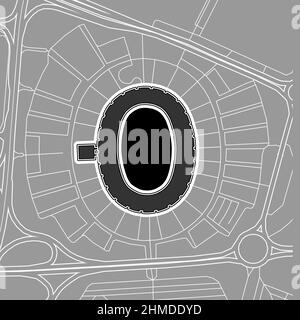 Bari, stade de baseball MLB, carte vectorielle. La carte du statium de base-ball a été tracée avec des zones blanches et des lignes pour les routes principales, les routes latérales. Illustration de Vecteur