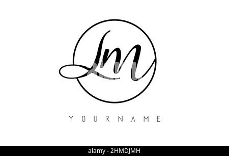 Lettres manuscrites logo LM avec illustration de vecteur de cercle simple. Icône créative avec lettres filaires et cadre circulaire. Illustration de Vecteur