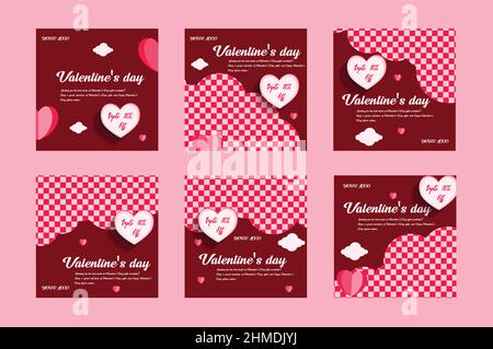 Modèles carrés de médias sociaux de vente d'affaires de Saint-Valentin. Modèle de poster de bannière de la Saint-Valentin avec amour et nuages, logo de marque, Illustration de Vecteur