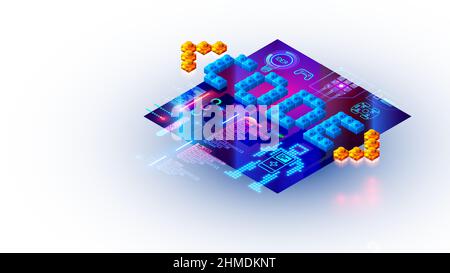 Codage ou création de code de programme pour les enfants. Formation en ligne pour les enfants sur la programmation, le codage de jeux informatiques et les compétences en sciences. Ordinateur Illustration de Vecteur