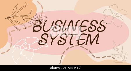 Affiche présentant le système d'entreprise. Mot écrit sur Une méthode d'analyse de l'information des organisations cadre décoré avec des fleurs colorées et Banque D'Images
