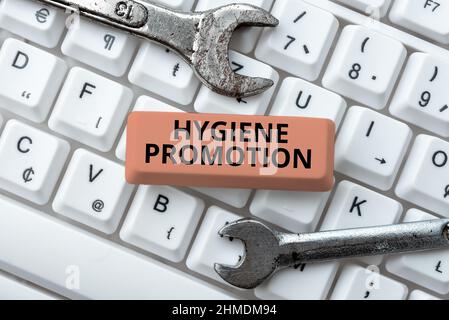 Légende conceptuelle promotion de l'hygiène. Approche commerciale Programme systématique de prévention des maladies liées à l'assainissement Résumé réparer obsolète Banque D'Images