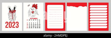 Calendrier Septembre 2023 Jolie Grand Ensemble Calendrier Planificateur Avec Couverture Pour Novembre 2023  Avec Joli Lapin Et Pages, Notes, Contrôle Et Liste De Choses À Faire.  Illustration Vectorielle. Semaine Du Dimanche Image Vectorielle Stock -  Alamy