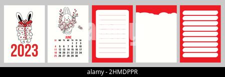 Calendrier De Juillet 2023 Jolie Lapin Ou Lièvre Avec Fleurs, Horoscope Chinois Image Vectorielle Stock -  Alamy