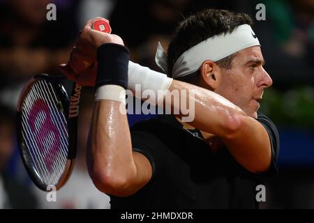 Buenos Aires, Argentine - 8 février 2022, Buenos Aires, Argentine. 08th févr. 2022. Juan Martin Del Potro vu en action lors d'un match de tennis Argentine Open au stade Guillermo Vilas. Federico Delbonis remporte le 6-1/6-3 crédit: SOPA Images Limited/Alay Live News Banque D'Images