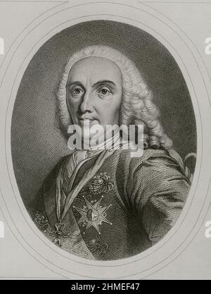 Philip V (1683-1746). Roi d'Espagne (1700-1746). Portrait. Gravure par Masson. Lithographiée par Magín Pujadas. 'Historia général de España' par Modesto Lafuente. Volume IV Publié à Barcelone, 1879. Banque D'Images