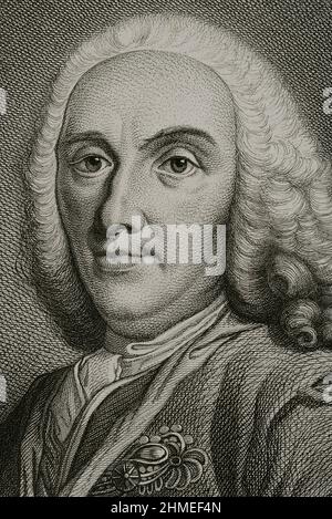 Philip V (1683-1746). Roi d'Espagne (1700-1746). Portrait. Gravure par Masson. Lithographiée par Magín Pujadas. 'Historia général de España' par Modesto Lafuente. Volume IV Publié à Barcelone, 1879. Banque D'Images