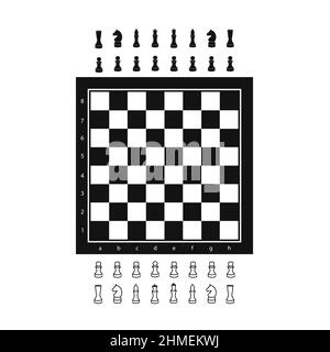 Plateau d'échecs noir et blanc avec des pièces de style plat. Illustration vectorielle Illustration de Vecteur