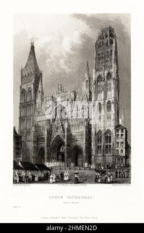 Cathédrale française, Cathédrale de Chartres, Rouen, France, gravure française antique, 1837 Banque D'Images