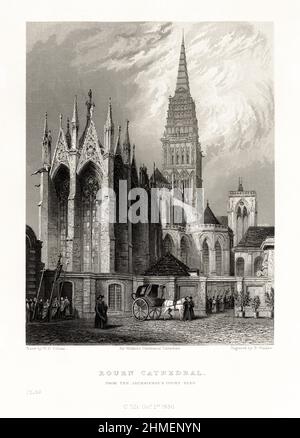 Cathédrale française, Cathédrale de Chartres, Rouen, France, gravure française antique, 1837 Banque D'Images