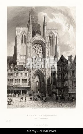 Cathédrale française, Cathédrale de Chartres, Rouen, France, gravure française antique, 1837 Banque D'Images