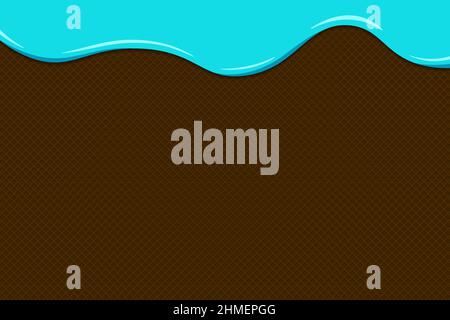 La glace bleu clair ou le yogourt fondent et coule sur la surface de la gaufre de chocolat. Fond de gâteau doux à la texture de cachets émaillés avec espace pour votre texte. Illustration du vecteur eps Illustration de Vecteur