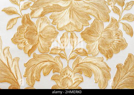 motif fleurs dorées brodées, gros badgound Banque D'Images