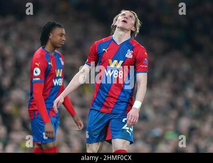 Le Conor Gallagher du Crystal Palace réagit lors du match de la Premier League à Carrow Road, Norwich. Date de la photo: Mercredi 9 février 2022. Banque D'Images