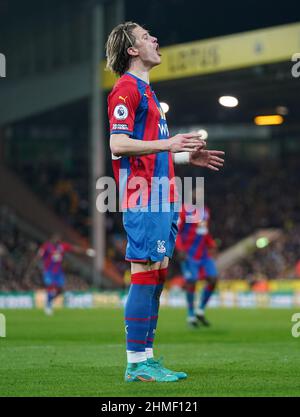 Le Conor Gallagher du Crystal Palace réagit lors du match de la Premier League à Carrow Road, Norwich. Date de la photo: Mercredi 9 février 2022. Banque D'Images