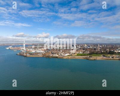 Vue aérienne du port international de Portsmouth également connu sous le nom de Port de Portsmouth ou Port continental de ferry de Portsmouth, Port international de Portsmouth. Banque D'Images