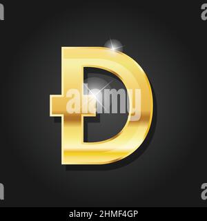 Image vectorielle de symbole de badge Golden Shiny Dogecoin. Pièce de monnaie crypto-monnaie numérique dorée. Symbole argent finance électronique. Illustration de Vecteur