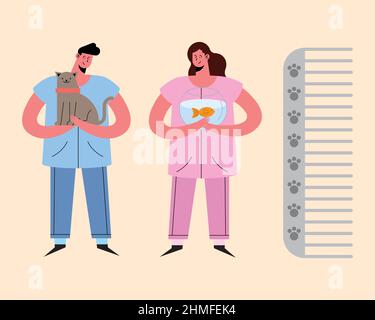 le service vétérinaire couple les personnages de travailleurs Illustration de Vecteur