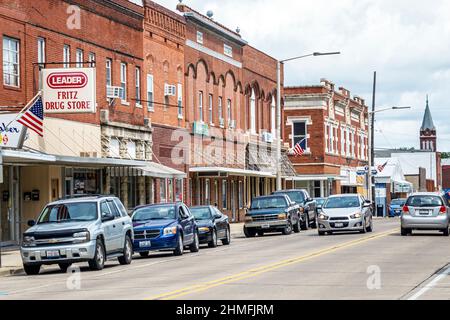 Illinois Staunton, rue principale, autoroute historique route 66, bâtiments centre-ville scène trafic petite ville quartier des affaires Banque D'Images