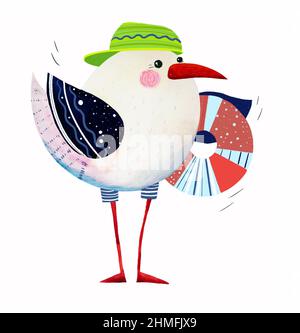 Sauve mouette avec bouée de sauvetage isolée sur fond blanc ensemble 2/6 Banque D'Images