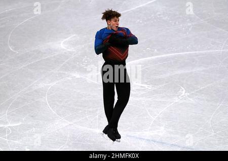 Lukas Britschgi en Suisse pendant le patinage individuel masculin - Patinage gratuit le sixième jour des Jeux Olympiques d'hiver de 2022 à Beijing au stade intérieur de la capitale en Chine. Date de la photo : jeudi 10 février 2022. Banque D'Images