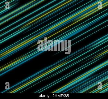 Gros plan de lignes vertes abstraites brillantes isolées sur un fond noir Banque D'Images