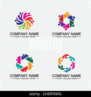 Travail d'équipe personnes en contact concept hexagone logo symbole icône vecteur conception Illustration de Vecteur