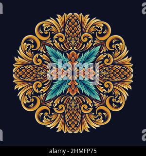 Ananas mandala ornements d'été motifs illustrations vectorielles pour votre travail logo, t-shirt de marchandise de mascotte, autocollants et dessins d'étiquettes, affiche Illustration de Vecteur