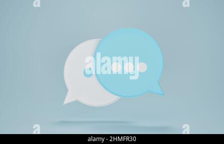 Les icônes de bulles de discussion ou le symbole de bulles de parole sur fond bleu pastel. Concept de chat, de communication ou de dialogue. 3d illustration du rendu. Banque D'Images