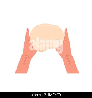 Pétrissage des mains de pâte.Femme prépare des pâtisseries maison ou des pâtes.Vue de dessus.École de cuisine.Restez à la maison et cuisinez des aliments sains selon la recette.Vecteur Illustration de Vecteur