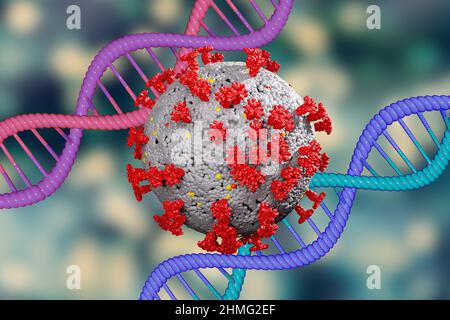 Le contexte du concept médical du virus illustré de 3D. Cellule virale ou fond bactérien. Virus mutant COVID-19. Banque D'Images