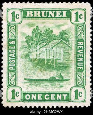 Timbre-poste du Brunéi Darussalam, série View on Brunéi River (série II) (1908-1922), publié en 1911 Banque D'Images