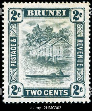 Timbre-poste du Brunéi Darussalam, série View on Brunéi River (série III) (1924-1937), publié en 1933 Banque D'Images