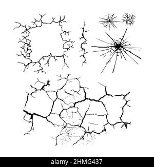 Ensemble de fissures pour la conception de catastrophes. Différents types fissures isolées textures: Rupture de la terre, fissures dans le mur, des panneaux de verre. Arrière-plan vectoriel. Illustration de Vecteur
