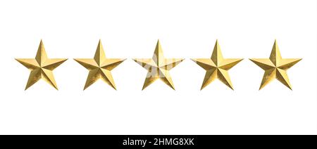 cinq étoiles dorées sur fond blanc. 3d rendu Banque D'Images