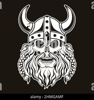 Crâne guerrier Viking avec casque à cornes. Illustration vectorielle. Illustration de Vecteur