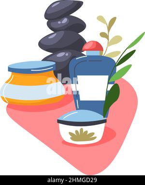 Lotions et crèmes spa salon, vecteur de pierres chaudes Illustration de Vecteur
