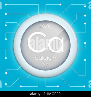 Bouton réaliste avec symbole de calcium. L'élément chimique est le calcium. Vecteur isolé sur fond blanc Illustration de Vecteur