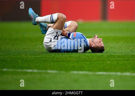 Milan, Italie. 09 février 2022. Ciro immobile de SS Lazio réagit après avoir subi une blessure lors du match de football de Coppa Italia entre AC Milan et SS Lazio. Credit: Nicolò Campo/Alay Live News Banque D'Images