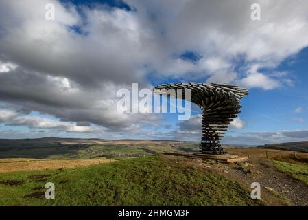 Burnley, Lancashire, Royaume-Uni, le mercredi 09 février 2022. Les marcheurs prennent une randonnée le long de la panpoticon de chant de l'arbre en regardant la ville de Burnle Banque D'Images