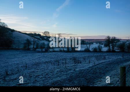 Witton Gilbert Valley le matin gelé Banque D'Images